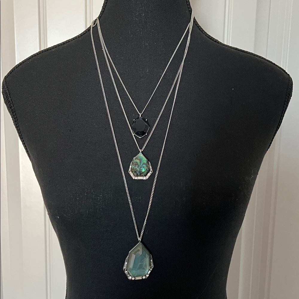 Chloe + Isabel Silver Multi-Stone Neckace - Onyx Abalone Quartz.